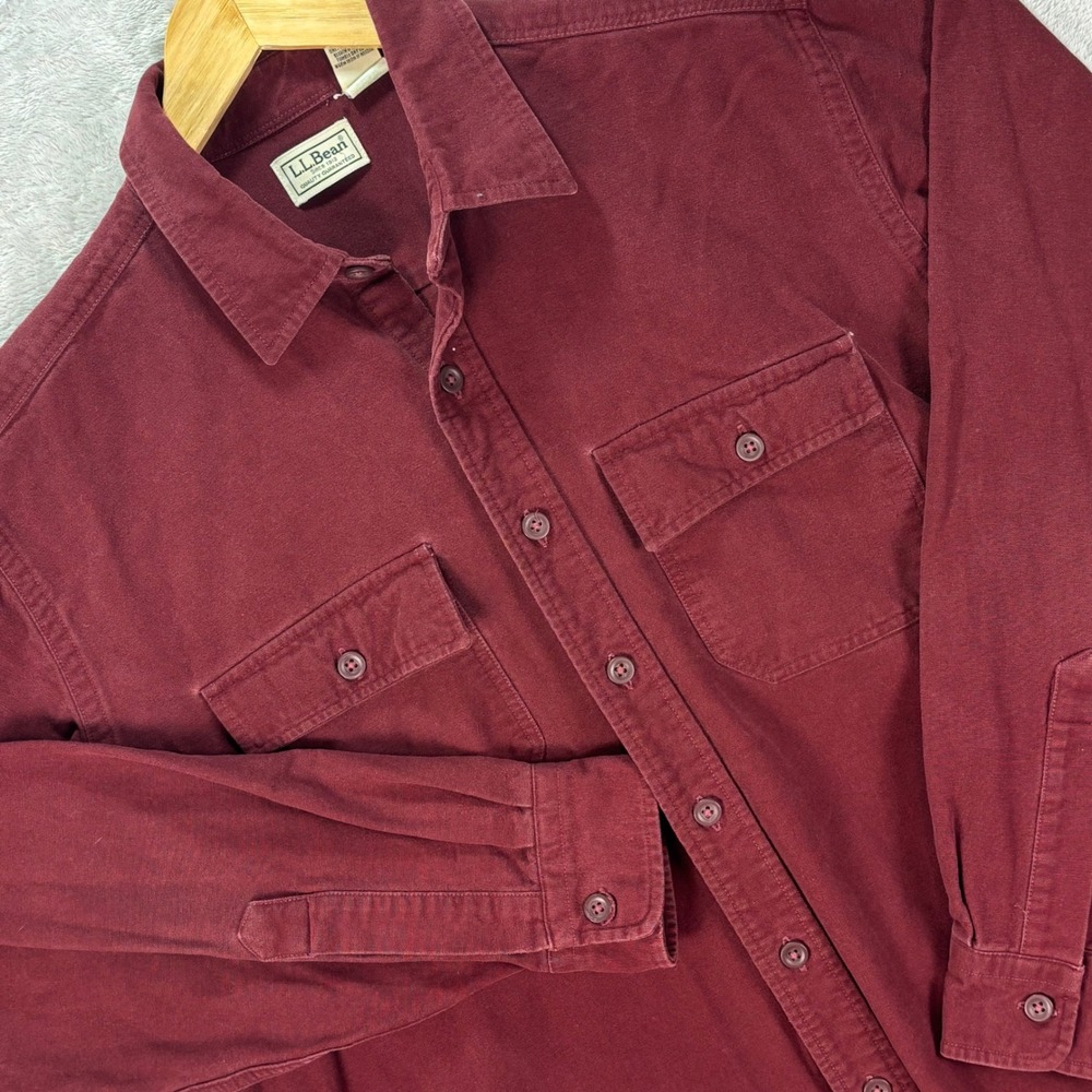 L.L. Bean Men's Long Sleeve Button‎ Down Shirt Burgundy Cotton Pockets Sz Tall L